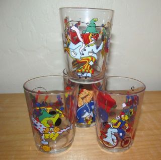 Vintage Set Of 4 Clown Juice Glasses 3 1/2 " Tall Made In France