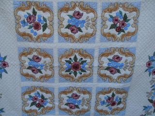 Cotton Hand Stitched Applique Floral Quilt Arch Queen 86” X 86” Pansy Rose