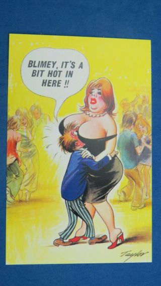 Risque Bamforth Comic Postcard 1970s Big Boobs Cleavage Bbw Lady Dance Dancing