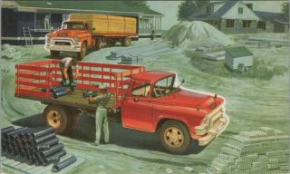 (m403) Vintage Color Postcard,  Rppc,  Blue Chip Gmc Trucks,  350 Series