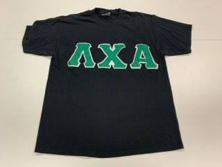 Vintage Lambda Chi Alpha Men’s Black/green Letters Fraternity T - Shirt - Large