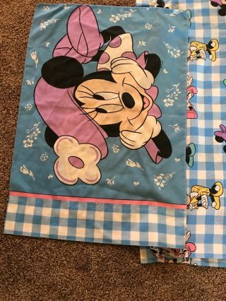 Vintage Walt Disney Minnie Mouse Twin Flat Sheet Pillow Case Plaid Fashion Glam 5
