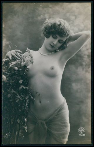 French Nude Woman Garden Beauty Vintage Old C1910 - 1920s Photo Postcard