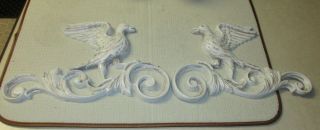 Set Of 2 Vintage Cast Iron 13 " Eagles Painted White Guc Heavy