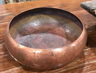 Antique Hand hammered Wrought COPPER bowl LARGE early Primitive folk 3.  75X10 2