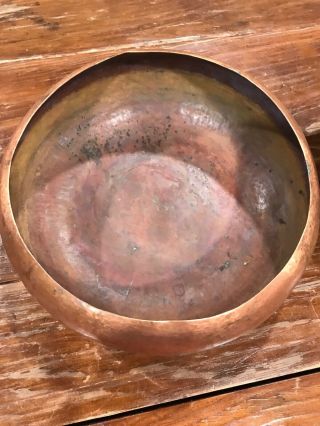 Antique Hand hammered Wrought COPPER bowl LARGE early Primitive folk 3.  75X10 3