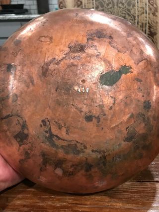 Antique Hand hammered Wrought COPPER bowl LARGE early Primitive folk 3.  75X10 5