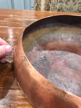 Antique Hand hammered Wrought COPPER bowl LARGE early Primitive folk 3.  75X10 7