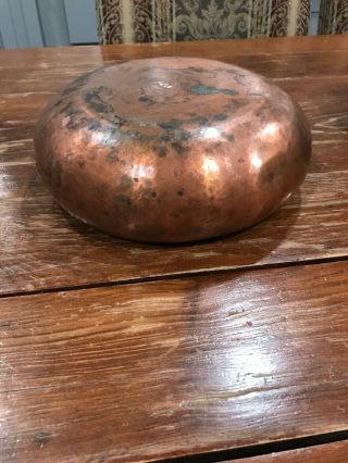 Antique Hand hammered Wrought COPPER bowl LARGE early Primitive folk 3.  75X10 8
