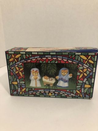 Enesco Lucy & Me Set Of 3 Porcelain Nativity Bear Ornaments Collectible Vintage 4
