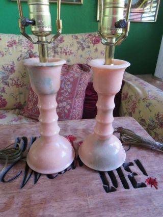Mid Century Modern Pink Alabaster Marble Table Lamps