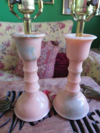 Mid century Modern Pink Alabaster Marble Table Lamps 2