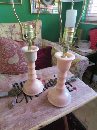 Mid century Modern Pink Alabaster Marble Table Lamps 7