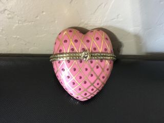 Vintage Limoge Porcelain Heart Hinged Trinket Box Signed " From The Heart "