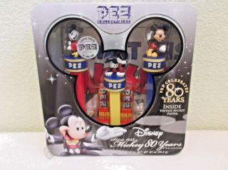 Pez Disney Mickey Mouse 80th Anniversary Commemmorative Set In Tin Box
