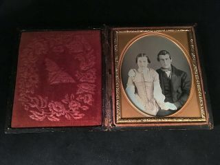 1/6 Plate Daguerreotype Handsome Young Couple,  Just Married,  No Wipes,  Full Case