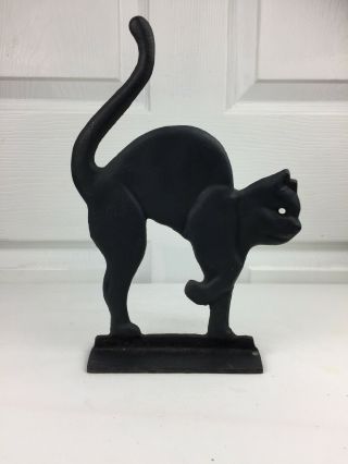 Antique/ Vintage Cast Iron Black Cat Door Stop Silhouette Halloween