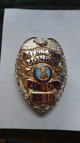 Obsolete Monroe Patrolman Police Badge Number 1240 Colored