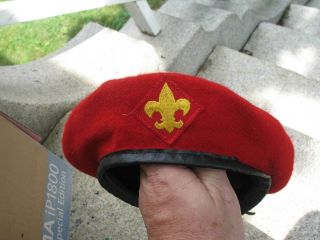 Vintage Official Boy Scouts 100 Red Pure Wool Beret Size Medium 6 7/8 To 7