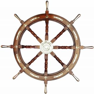 Brass Anchor Bidding Ship Wheel 36 " Diameter Big Boats Steering Wheel Brass Pole