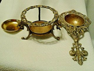 Vtg Brass And Silver Plate Cherubs Tea Strainer With Lion Heads Stand Italy