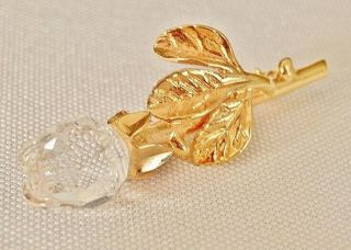 Vintage Swarovski Classic Memories Mini Crystal Rose Bud Flower Gold Stem Brooch