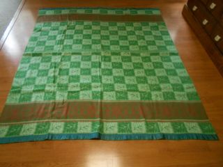 Vintage Camp Blanket Reverse Colors 70 X 79 Twig Green Checkered With Brown