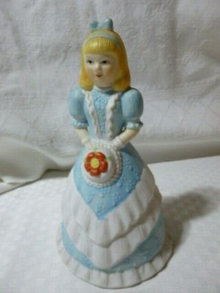 Vintage Porcelain Ceramic Figurine Bell Victorian Girl Holding Bonnet 7 " Tall