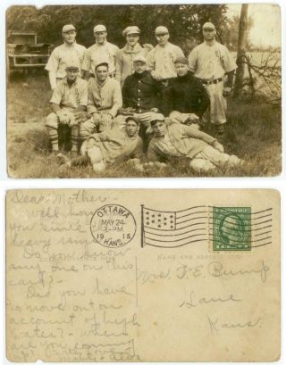 1915 Ottawa Kansas Baseball Team Real Photo
