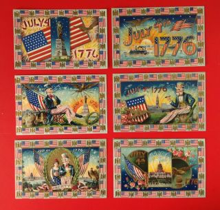 Fourth Of July Postcards - Set Of 6 - Flag & Eagle Borders