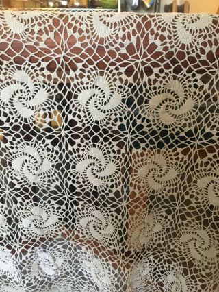 Vintage Cotton Hand Crocheted Large Table Cloth 4 