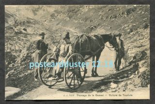 3405 - Switzerland Gemmi Pass 1910s Voiture De Touriste.  Horse Cart