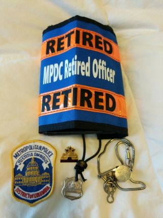 D.  C.  Police Retired Officer Armband Plus Mini Badges,  Whistle And Patch