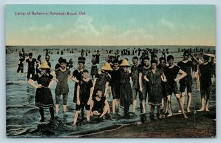 Postcard De Rehoboth Beach Group Of Beach Bathers C1910 Pub Louis Kaufman Q14