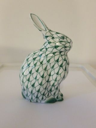 Andrea By Sadek Hand Painted Bunny Rabbit Figurine Fishnet Green & White.  Rare