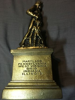 1928 - 1978 N.  S.  D.  A.  R.  Memorial Madonna of the Trail Metal Statue approx 9in.  tall 6