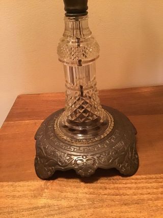 Spectacular Fancy Antique 21 1/2” Cast Iron Base Oil Lamp W/wick 2