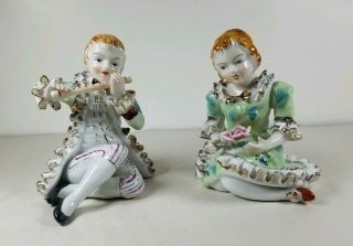 Vintage Bone China Lace Porcelain Figurine Victorian Boy And Girl Japan