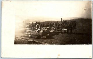 Wisconsin Rppc Photo Postcard Farming Scene Steam Tractor 1912 Bridgeport Wi