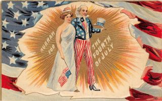 E16/ Patriotic Postcard Fourth Of July 4th 1909 Uncle Sam Lady Liberty Flag 18