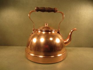 Vintage Large Portuguese Copper Goose Neck Tea Pot With Wooden Handle