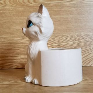 Sweet Vintage Lefton Japan Big Blue Eyed White Kitty Cat Planter Bowl Figurine 2