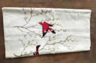Vintage Linen Tablecloth With Red Birds