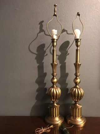 Vintage Pair Hollywood Regency Brass Rembrandt Lamps Tall 29 " & Heavy 10 Lbs Ea