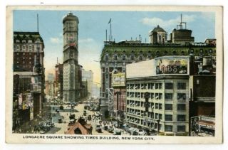 Color Litho Pc Longacre Square (times Square),  York City Ca.  1915