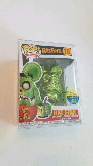 Sdcc 2019 Funko Pop Rat Fink Green Chrome 15 Box With Protector