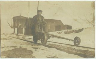 1909 Angora Nebraska Man On Railroad Handcar Real Photo - Sender Was M E Haroff