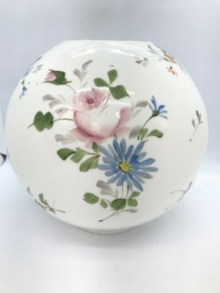 Antique Victorian Ball Shade Globe Banquet Oil Lamp Hand Painted Roses Floral