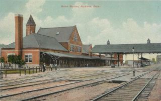 Atchison Ks Union Railroad Station Train Depot Kansas Vintage Postcard Ca 1910s