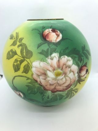 Antique Gwtw Banquet Ball Globe Oil Lamp Shade Victorian Hand Painted Floral